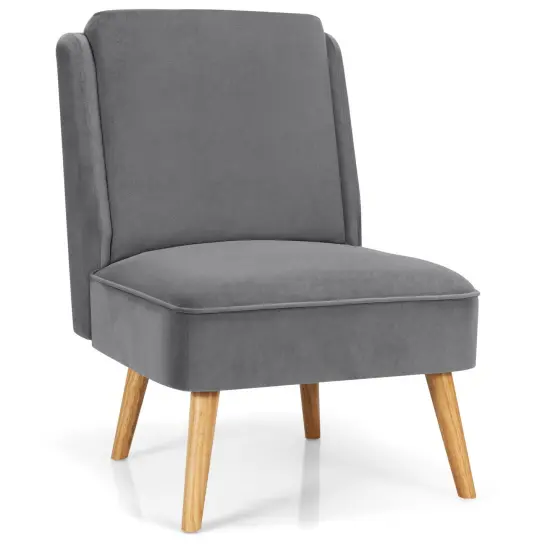 Velvet Accent Chair with Rubber Wood Legs and Ergonomic Backrest Perfect for Any Room Grey {8}