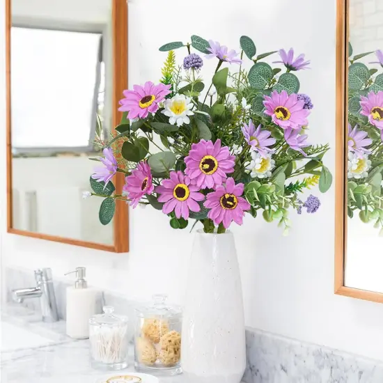 2 Bundles Summer Bushes Artificial Flowers Purple Silk Daisy Flowers {3}