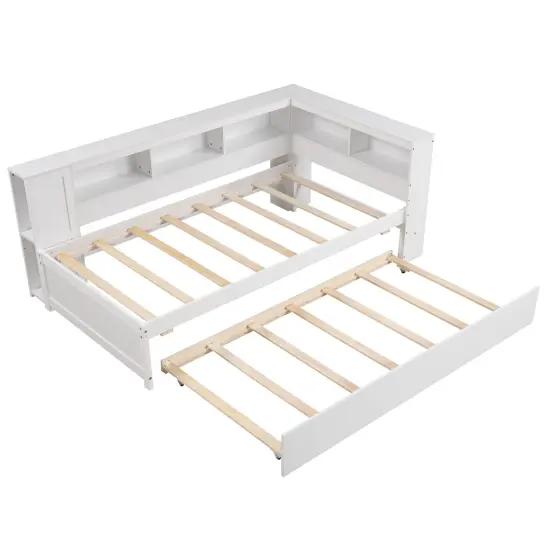White Solid Wood Twin size Daybed with Trundle, Storage Cubes and Reversible Headboard {1}