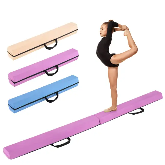 7 Feet Folding Balance Beam with Removable Suede Cover Suitable for Improve All Skill Levels Purple {4}