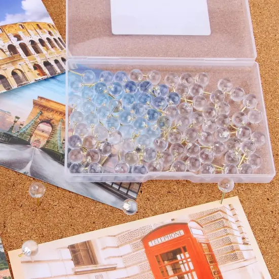 Push Pins 1/3 Inch Gold Map Tacks 100-Count Large Size Pins Golden Steel Point and Transparent Plastic Round Head (Gold) {5}