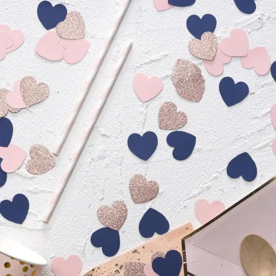 Rose Gold Pink and Royal Blue Heart Confetti Table Decoration for Love Valentine's Day Baby Shower Birthday Wedding Party,1.2 inch in Diameter,200 Counts {2}