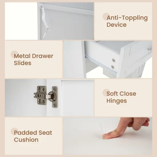 Makeup Vanity Desk with Mirror and Lights Dressing Table and Stool Set-White {5}