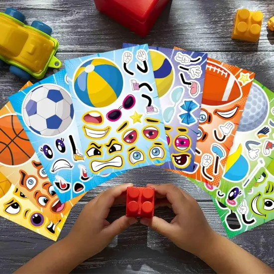 24 PCS Sport Ball Stickers for Kids, Make a Face Stickers, Make Your Own Mix and Match Sticker Sheets, Basketball, Baseball, Football, Volleyball, Soccer, Rugby Stickers for Teens/Kids {4}