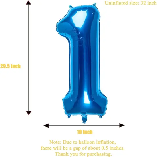 32 Inch Blue Number 1 Balloons Foil Ballon Digital Birthday Party Decoration Supplies (Blue Number 1 Balloon) {3}