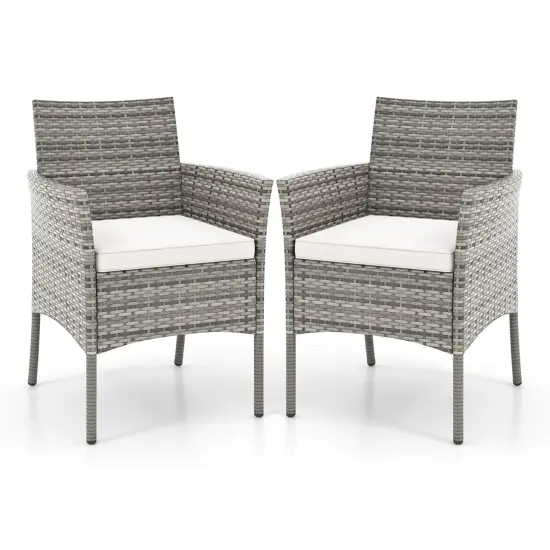 2 Pieces Outdoor PE Rattan Armchairs with Cozy Seat Cushions and Ergonomic Backrest {1}