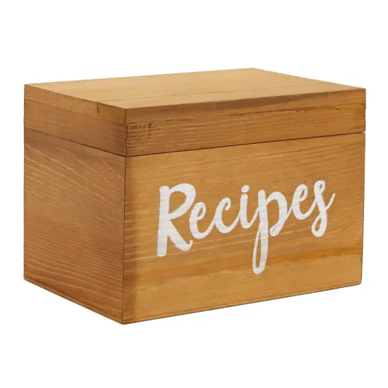 Wooden Recipe Box (7x5x5 in) with Cards and 24 Dividers with Meat, Veggie, Dessert Tabs Brown {6}