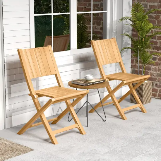 Set of 2 Teak Wood Patio Foldable Dining Chairs with Slatted Surface Perfect for Outdoor Use {2}