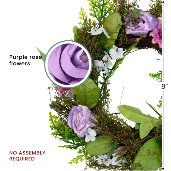 Northlight Roses and Mixed Florals with Foliage Mini Spring Artificial Wreath - Pink - 8" Purple {6}