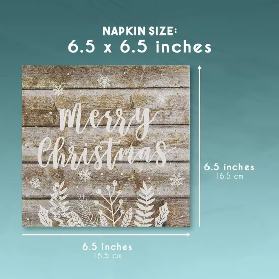 Juvale 100 Pack Christmas Paper Napkins, Wood Panel Design Holiday Party Supplies, 6.5 x 6.5 Inches, Rustic Christmas Cocktail Napkins {7}