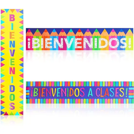 Bienvenidos Sign, Spanish Welcome Banners for Classrooms (39 x 8 In, 3 Pack) Multicolor {1}