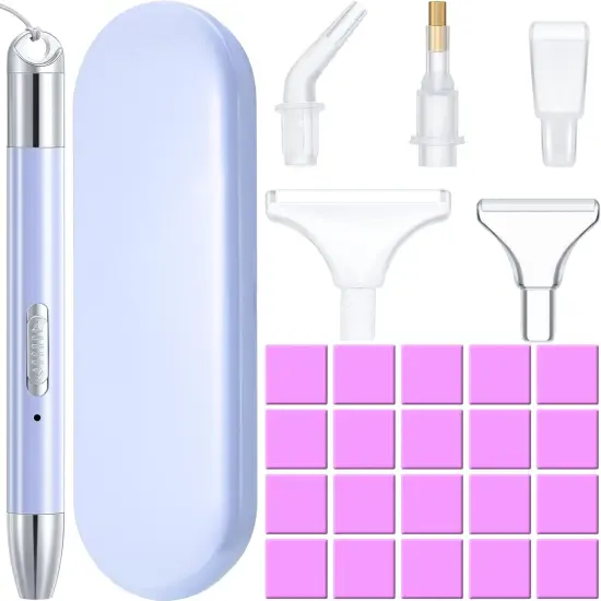 27 Pcs Diamond Painting Rhinestone Art Accessories & Tools, Included Lighted USB Rechargeable LED Painting Pen, 20 Glue Clay, 5 Rhinestone Pen Tips and Storage Case for DIY Painting Craft(Purple) {1}