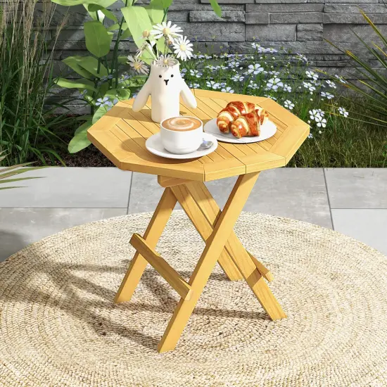 Natural Teak Wood Folding Coffee Table with Slatted Top, X-Shaped Base and Versatile Use {2}