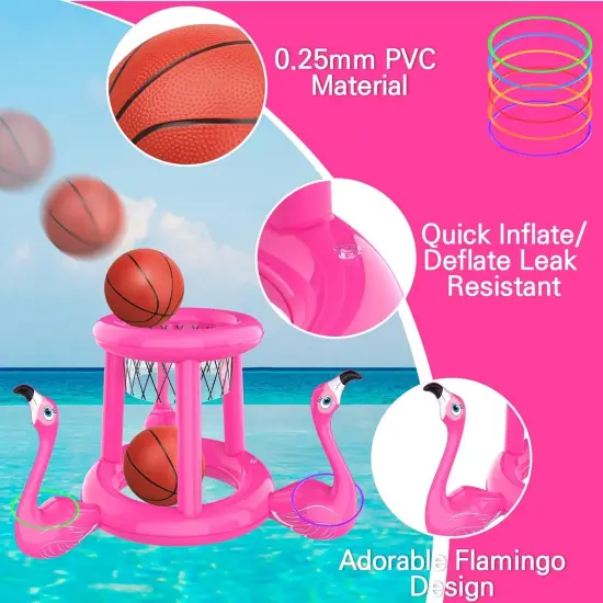 Pool Floats Toys Set, 2-in-1 Floating Basketball Hoops & Pool Ring Toss, Fun Summer Water Games for Kids Ages 8-12 {4}