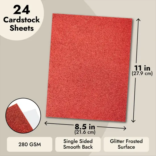 24 Sheets Red Glitter Cardstock Paper 8.5 x 11 for Scrapbooking, DIY Projects, Arts and Crafts (280gsm) {5}