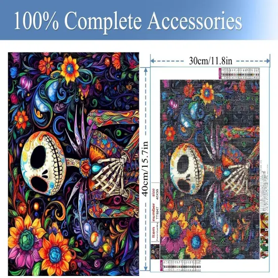 Diamond Painting Kits for Adults - Skeleton DIY 5D Diamond Art Kits Full Drill Halloween Diamond Dots Paintings with Flowers Diamonds Gem Art and Crafts Home Decor 12x16inch {2}