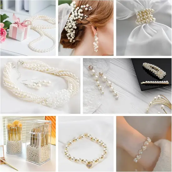 Pearl Beads for Jewelry Making 2400pcs 4mm Pearl Craft Beads with Hole Loose Fake Pearls Small Faux Pearls for Jewelry Making Bracelet Necklace DIY, Sewing Decor and Vase Filler {5}