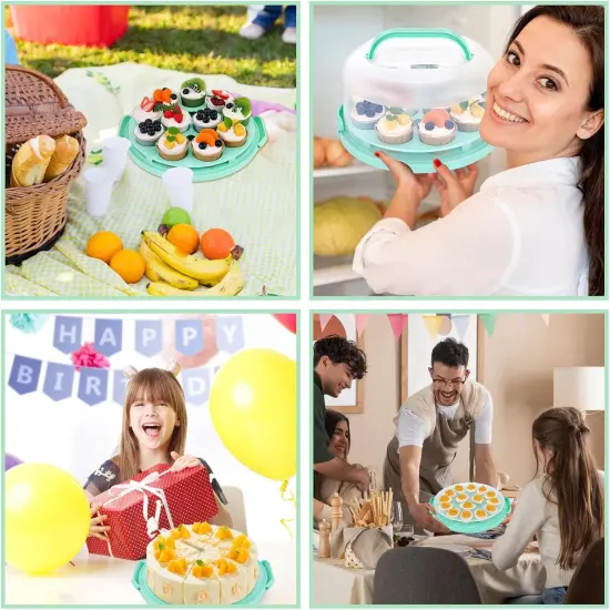 Cake Carrier with Handle, Cupcake Holder Deviled Egg Containers with Lid, 3-in-1 Multi-Purpose Food Storage for Dessert Baking Party Camping {5}