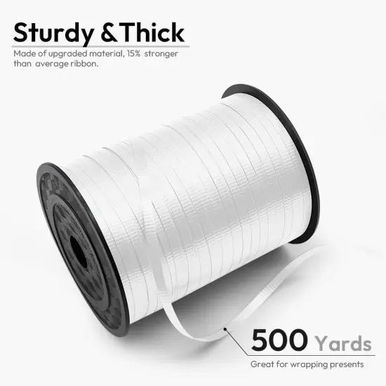 Crimped Curling Ribbon White, Balloon String Curly Ribbon 1 Roll for Gift Wrapping, Birthday Wedding Party Festival Decoration, Baby Shower, Art Crafts, Florist Flowers {2}