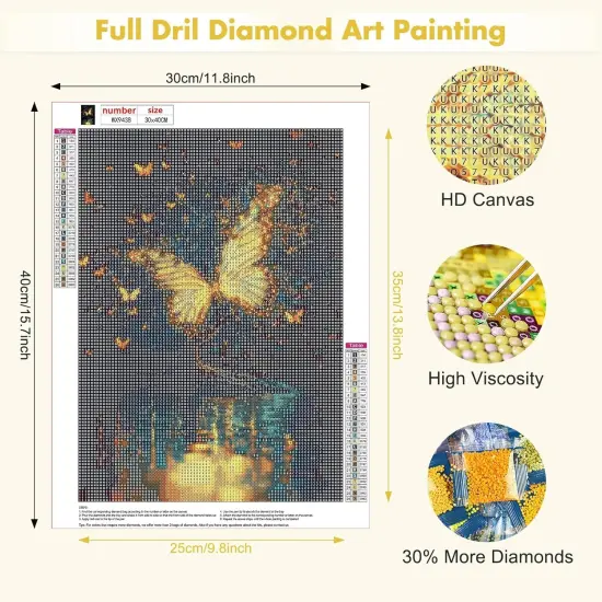 Diamond Art Painting Kits 5D Full Drill, Glowing Butterfly Diamond Art Kits for Adult Beginners, Diamonds Painting Art and Crafts Kit Perfect for Home Wall Decor 12x16inch {4}