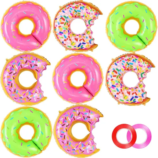 Donut Balloon Party Decoration, 8 Pcs Large Doughnut Foil Mylar Balloons, Candy Sprinkle Balloons for Donut Themed Birthday Party Donut Grow up Party Baby Shower {1}