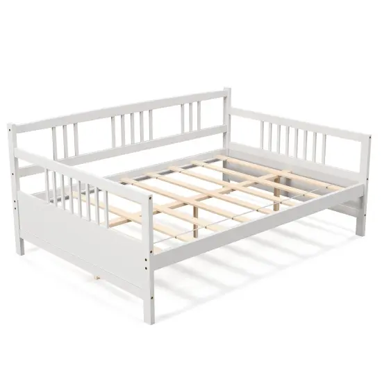 Full Size Wood Daybed with Trundle, Stylish, Sturdy and No Box-Spring White {8}
