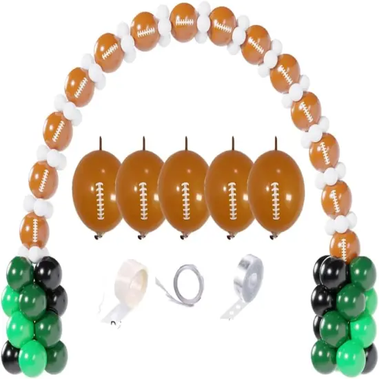 123PCS Football Balloon Arch Garland Kit, Green, Black, White and Brown Balloons with Rugby Print for Superbowl Balloon Arch, 1st Down Football Birthday, Sports Theme Party Decorations {1}