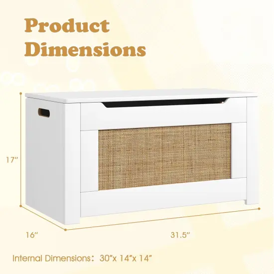 White-Natural MDF Rattan Toy Box with Flip Lid, Storage, and Bench Seat {6}