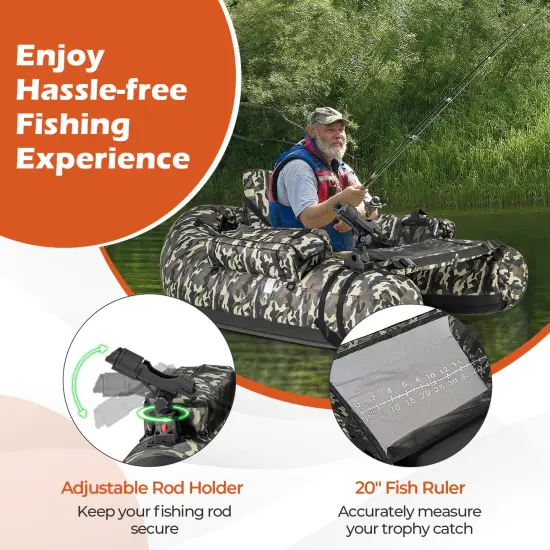 Inflatable Float Tube with Fish Ruler Rod Holder and Storage Pockets-Camouflage {6}