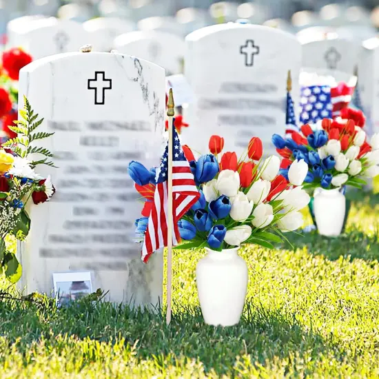 13" Fake Red White and Blue Memorial Tulips Bouquet for 4th of July Decorations Memorial Flowers {3}