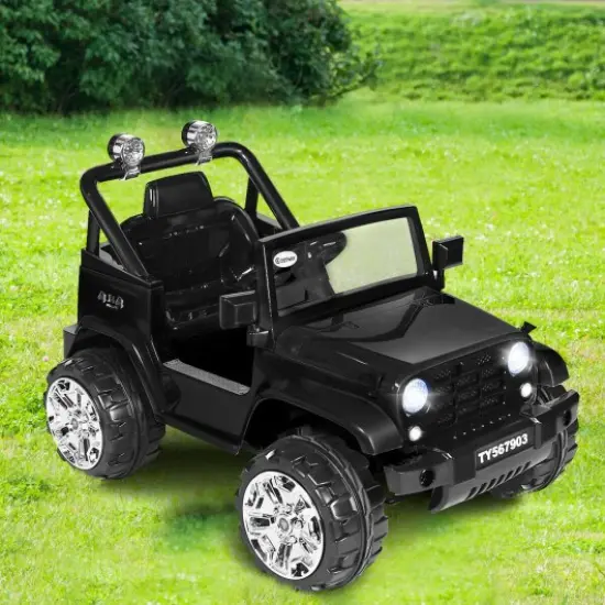 12V Kids Music Remote Control Ride on Jeep Car w/ LED Lights-Black {2}
