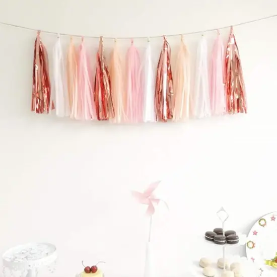 20PCS Shiny Tassel Garland Tissue Paper Tassel Banner,Table Decor,Tassels Party Decor Supplies - Rose Gold,Peach Color,Light Pink,White {4}