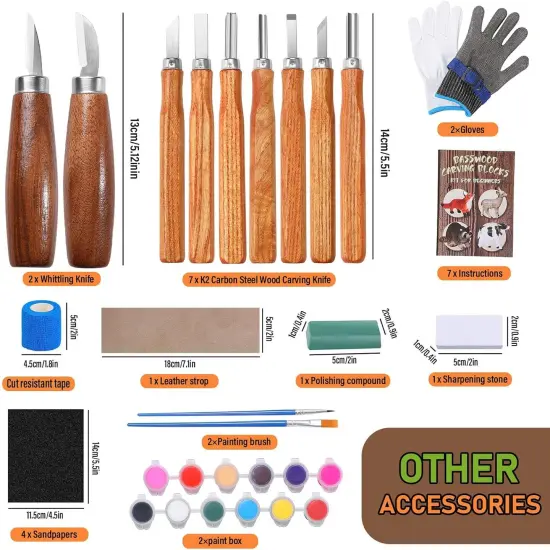Wood Carving Kit Forest Animals Wood Whittling Kit for Beginners Adults Kids,Wood Carving Tools Set with Whittling Knife and K2 Carbon Steel Wood Carving Knife and 5Pcs Big Basswood Wood Blocks {4}