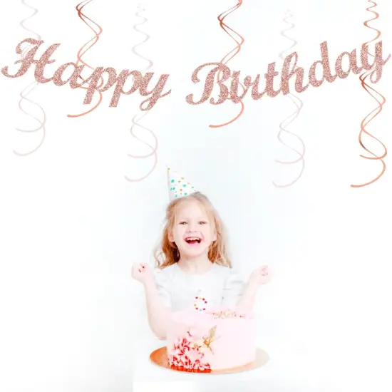 Pink White Rose-Gold Birthday Party-Decorations - 21pcs Happy Banner, Paper Lanterns,Tissue Pom Poms Flower Fan,Honeycomb Ball,Swirl Streamers Garland Supplies Decor Girls Women {5}