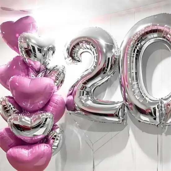 Pink Silver Heart Foil Balloons(12 pcs),18 Inch Love Valentine Balloon Silver Heart Romantic Balloon for Valentines Propose Marriage Wedding Bridal Shower Engagement Party Decorations {5}