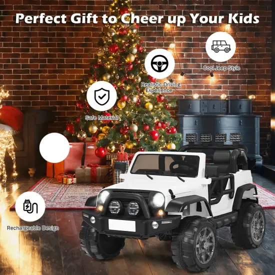 2-Seat Ride-On Car Truck with Remote Control, LED Lights, Music and Safety Features White {6}