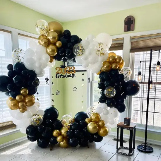 Black and Gold Balloons Garland Arch Kit, 120PCS Black White Metallic Gold Balloons Arch Kit with Confetti Balloons {2}