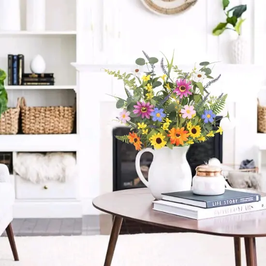 4 Bundles Artificial Summer Tabletop Floral Arrangements Daisy Flowers Bouquet, 20 Inch Fake Silk Summer Flowers Faux Wildflowers Floral Arrangements {2}