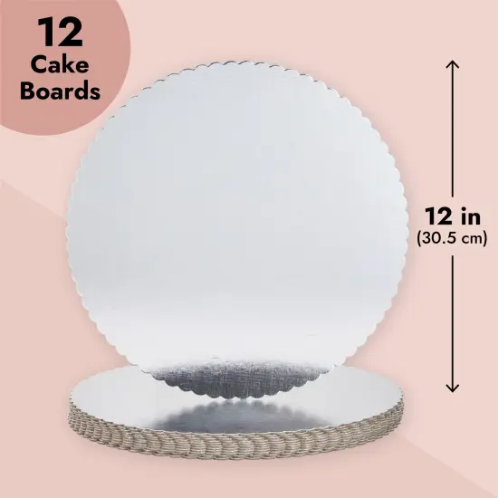 12-Pack Cake Boards 12 Inch, Elegant Round Scalloped Boards for Bakeries, Baking Desserts, Cake Decorating, Sturdy Cardboard Material, Disposable (Silver, 12x12x0.08 in) {4}