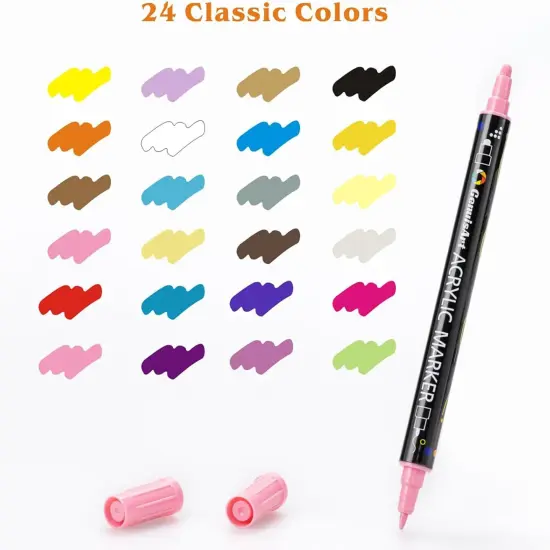 24 Colors Acrylic Paint Pens, Acrylic Paint Markers Dual Tip, with Dot Tip and Fine Tip, Acrylic Markers for Rock Painting, Wood, Canvas, Fabric, Paper, DIY Crafts Making Art Supplies {2}