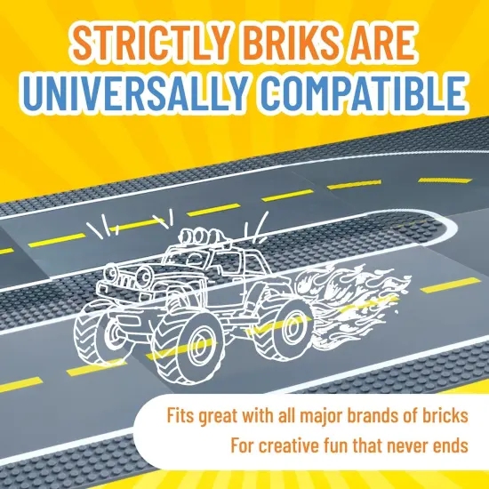 Strictly Briks Building Blocks Road Plates 10" x 10", 8 Pack Kids Brick Baseplates for City Road, Street, Race Track, Compatible with All Major Brands Classic Size (4 Straight & 4 Curved), Ages 3-14 Grey {4}