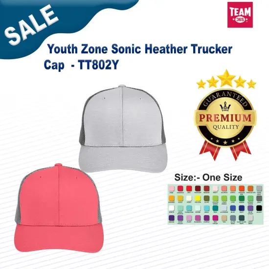 Team 365&reg; Youth Zone Sonic Heather Trucker Cap SP FRST HT/ S GR {2}