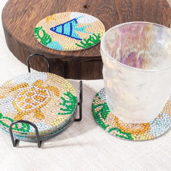 Ocean Diamond Art Coasters Kits, 8 Pcs Diamond Painting Coasters with Holder Set, DIY Ocean Diamond Craft Supplies Coasters for Drinks, Diamond Art Kits for Adults {3}