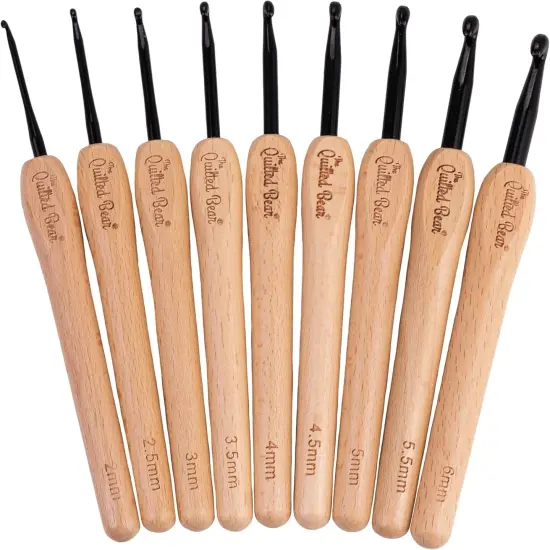 Wooden Crochet Hooks &ndash; 9 Piece Crochet Hooks Set with Stylish Beech Wood Ergonomic Crochet Hooks Handles & Steel Hook Heads (2mm - 6mm) {2}