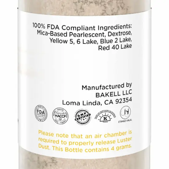 Bakell - Pale Gold Luster Dust (4g, 1x Pump) Edible Vegan Dust & Paint for Baking, Desserts and Beverages {6}
