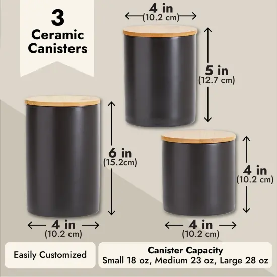 Farmlyn Creek 3 Piece Matte Black Kitchen Canister Set with Airtight Wooden Bamboo Lids, Kitchen Counter Containers, Food Storage Jars, Ideal for Storing Sugar, Coffee and Other Dry Goods, (3 Sizes) {5}