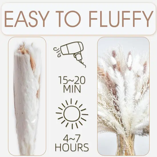 120PCS Natural Dried Pampas Grass Boho Home Decor Bouquet Phragmites Dried Flowers Bouquet for Wedding Floral Arrangements Home Decorations (120PCS) {5}