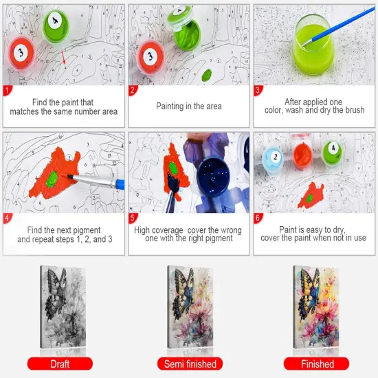 Butterfly Paint by Numbers Watercolor Butterfly Adults Paint by Number Kits Flowers Adults' Paint-by-Number Kits Abstract Style Oil Hand Painting Craft for Home Decor 16x20 Inch (Frameless) {4}