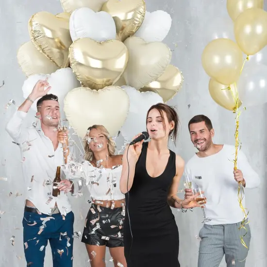 Cream White Heart Balloons,12Pcs Sand White Gold Heart Shaped Foil Balloons,18Inch Beige Helium Mylar Balloon for Boho Baby Shower Birthday Bridal Shower Wedding Party Decorations {3}