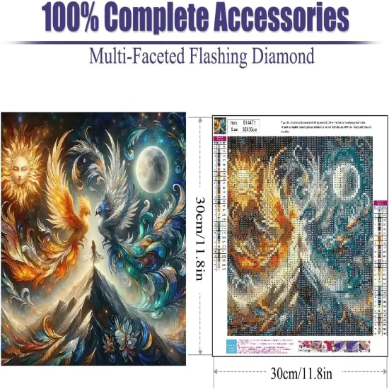 Phoenix Diamond Painting Kits for Adults,5D Moon Diamond Art Kits for Beginners,DIY Full Drill Diamond Dots Diamond Gem Art with Painting Kits for Home Wall Decor 12 x 12 Inch {2}
